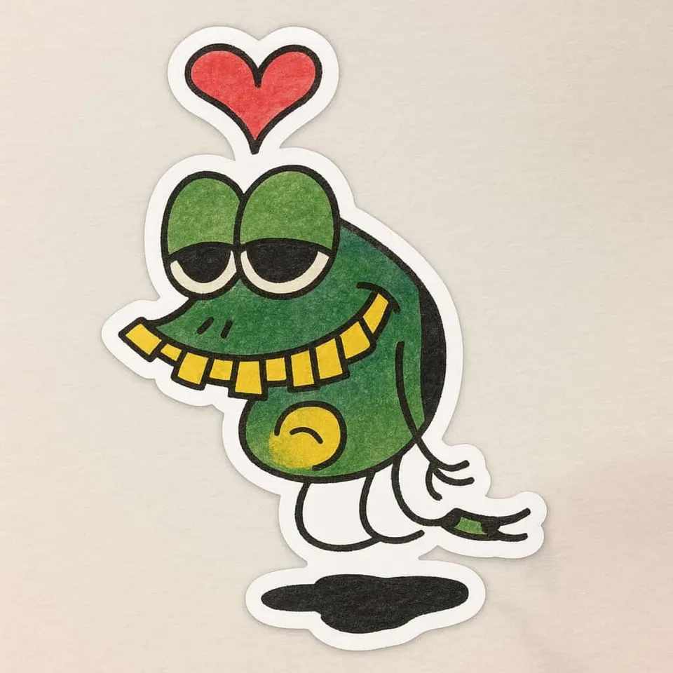 Frog sticker holding a heart
