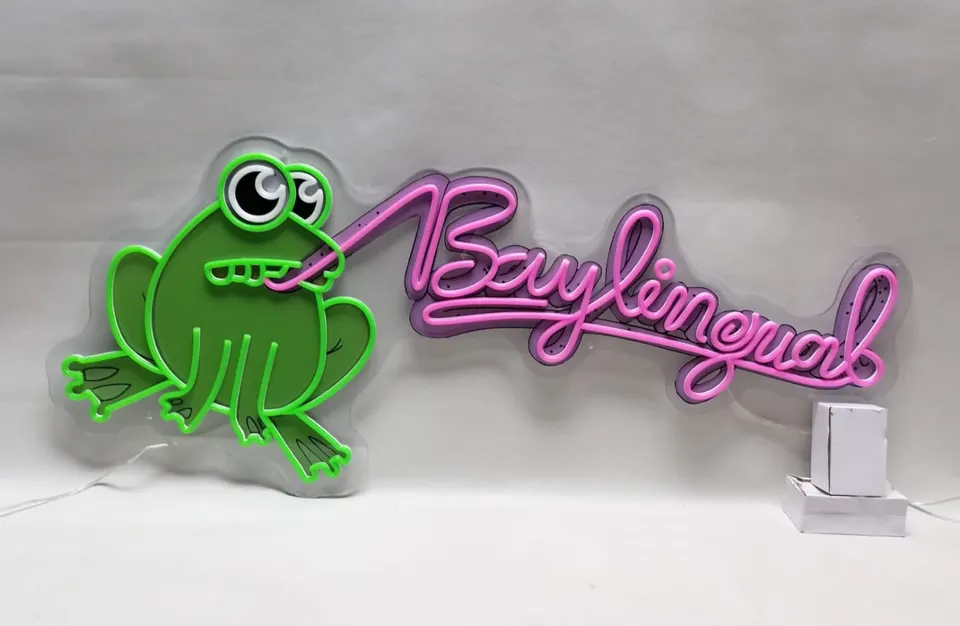Baylingual neon sign, switched off